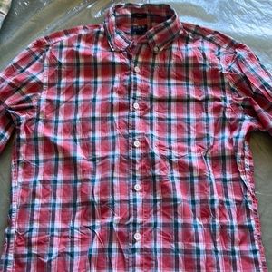 Selling a (slim) small dress shirt from j.crew. Colors are reddish blue,black